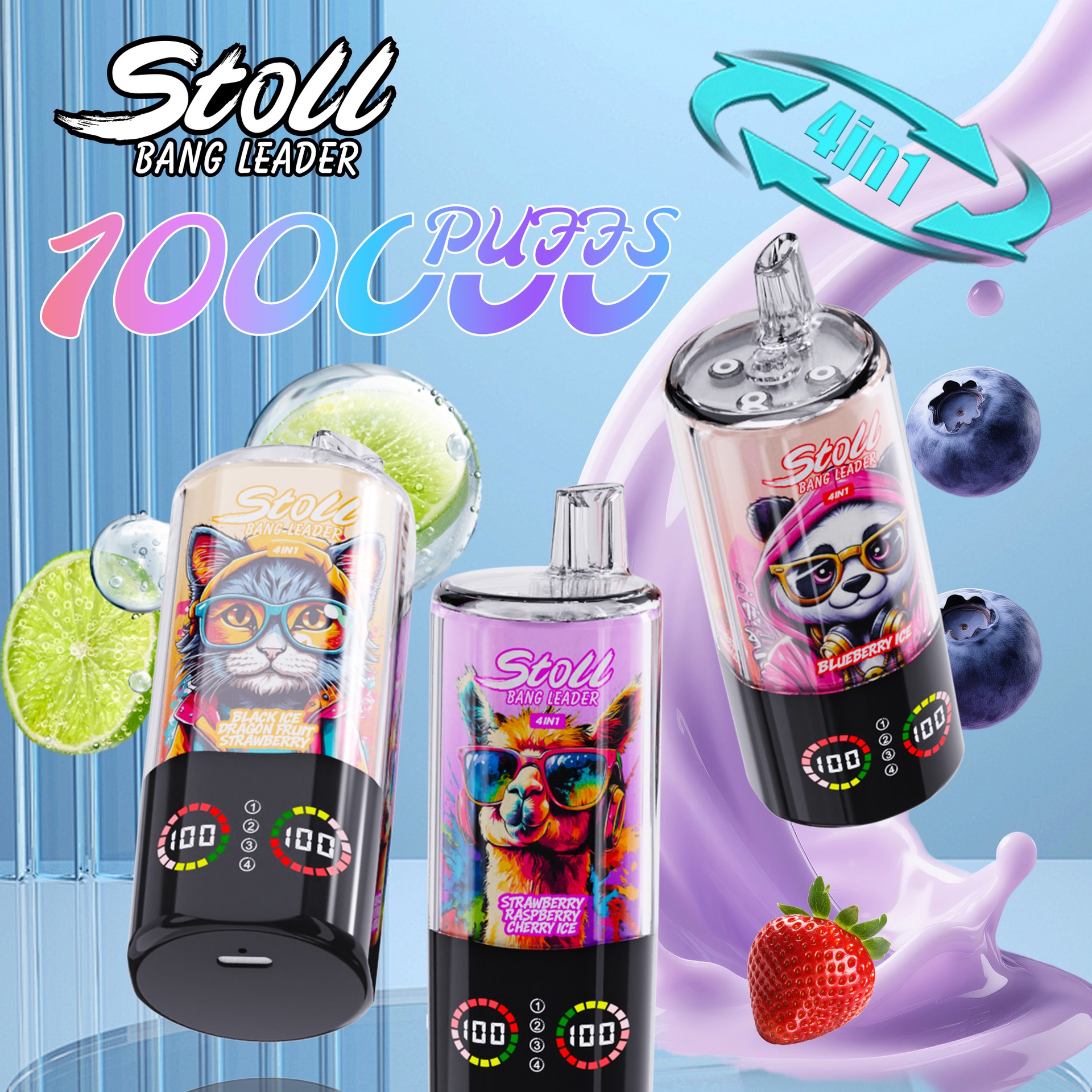 BANG LEADER Stoll 100K Puffs 4-in-1 Disposable Vape, 100,000 Puffs, 56 ml