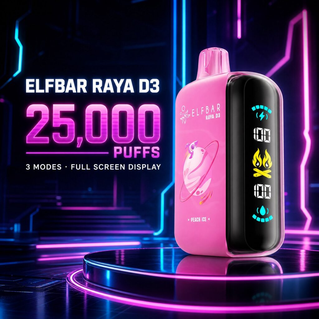 Elf Bar Raya D3 25000 Dual Mesh Disposable Vape, 25,000 Puffs, 23 ml