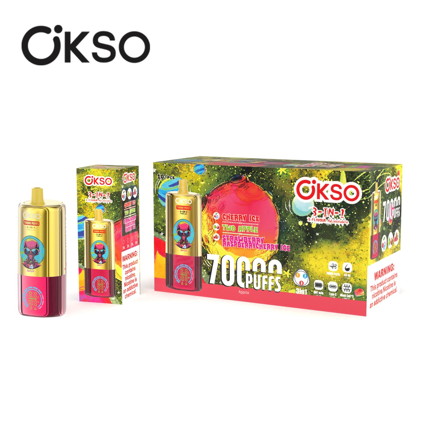 OKSO 3-in-1 70K Disposable Vape, 70,000 Puffs, 48 ml
