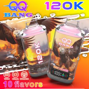 QQ BANG 120K Puffs crystal disposable vape - transparent body, eagle artwork, smart LED display, 120,000 puffs, 40 ml