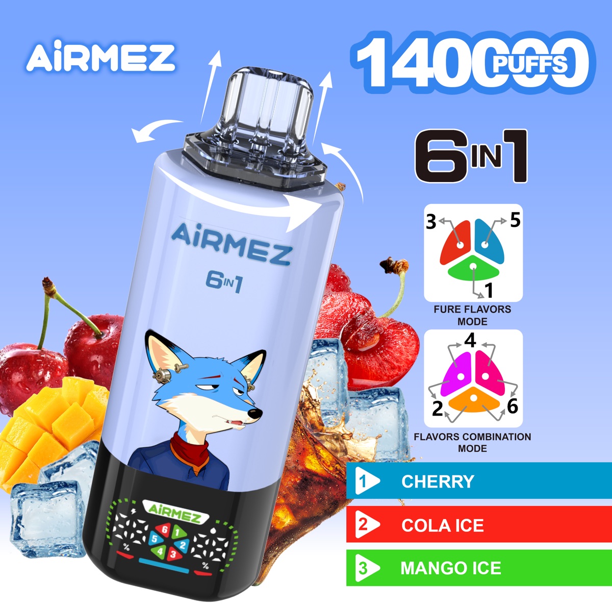 AIRMEX 140K 6-in-1 Disposable Vape, 140,000 Puffs